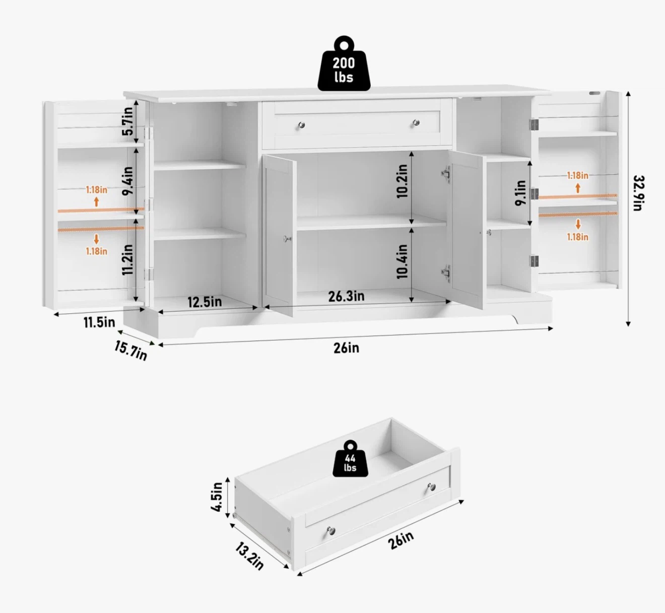 White Wood Sideboard Buffet with Storage - photo 3