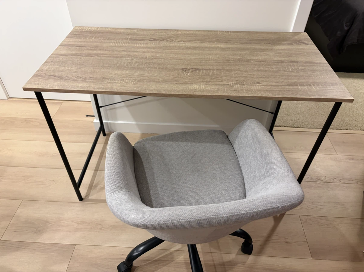 Minimalist wood-finish desk with Chair
