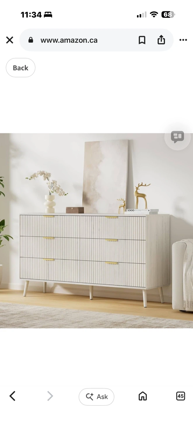 Brand New BAZELOR White Fluted Bedroom Dresser – Still in Box