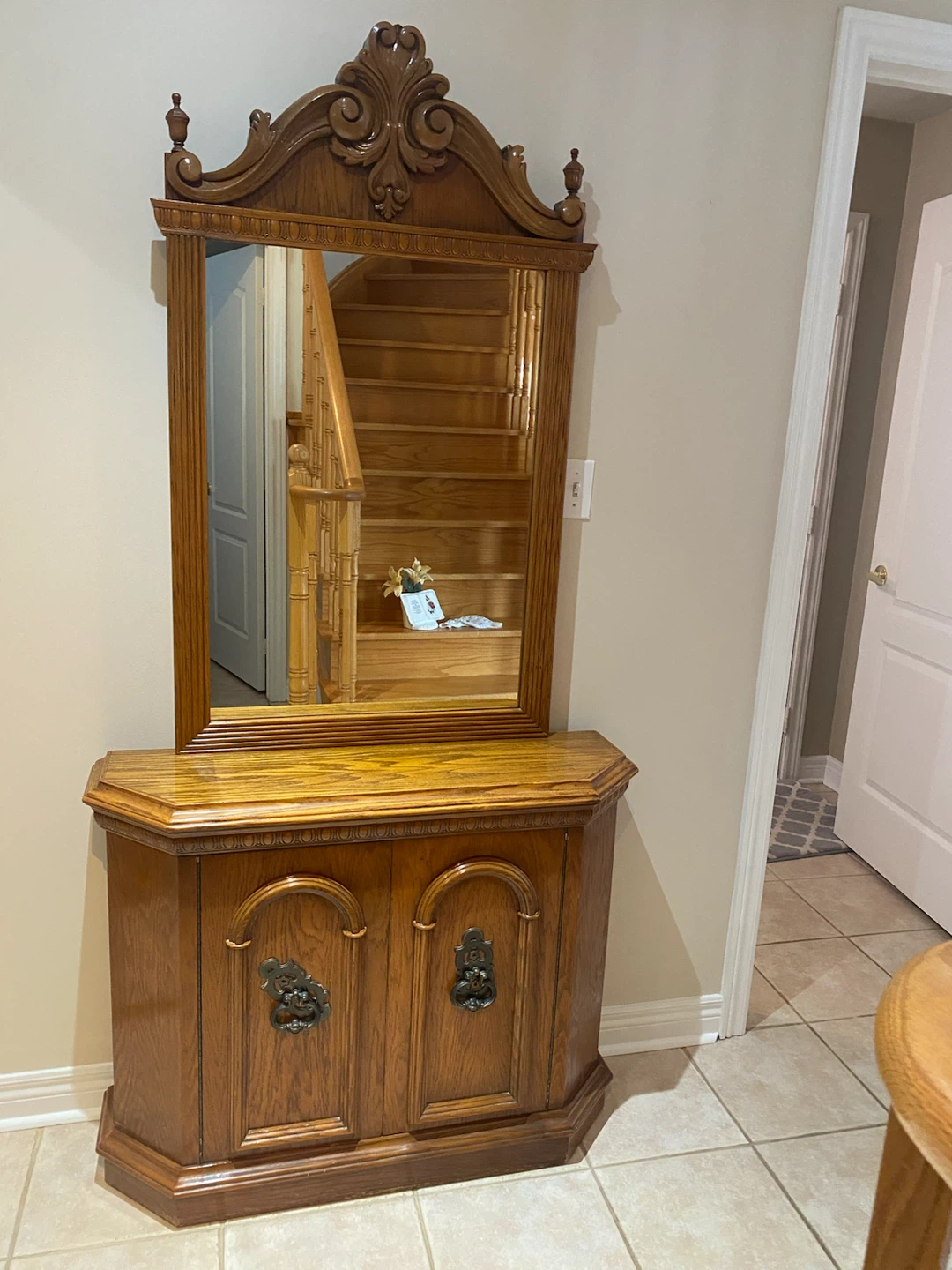 2 - Piece Vintage Carved Wood Sideboard / Buffet with Mirror - photo 2