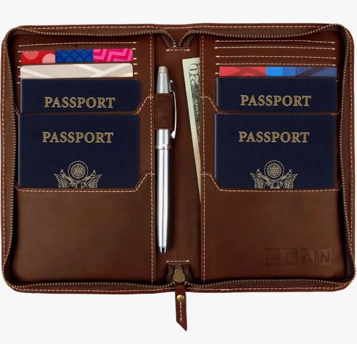 Leather Passport Holder & Travel Wallet – Brown