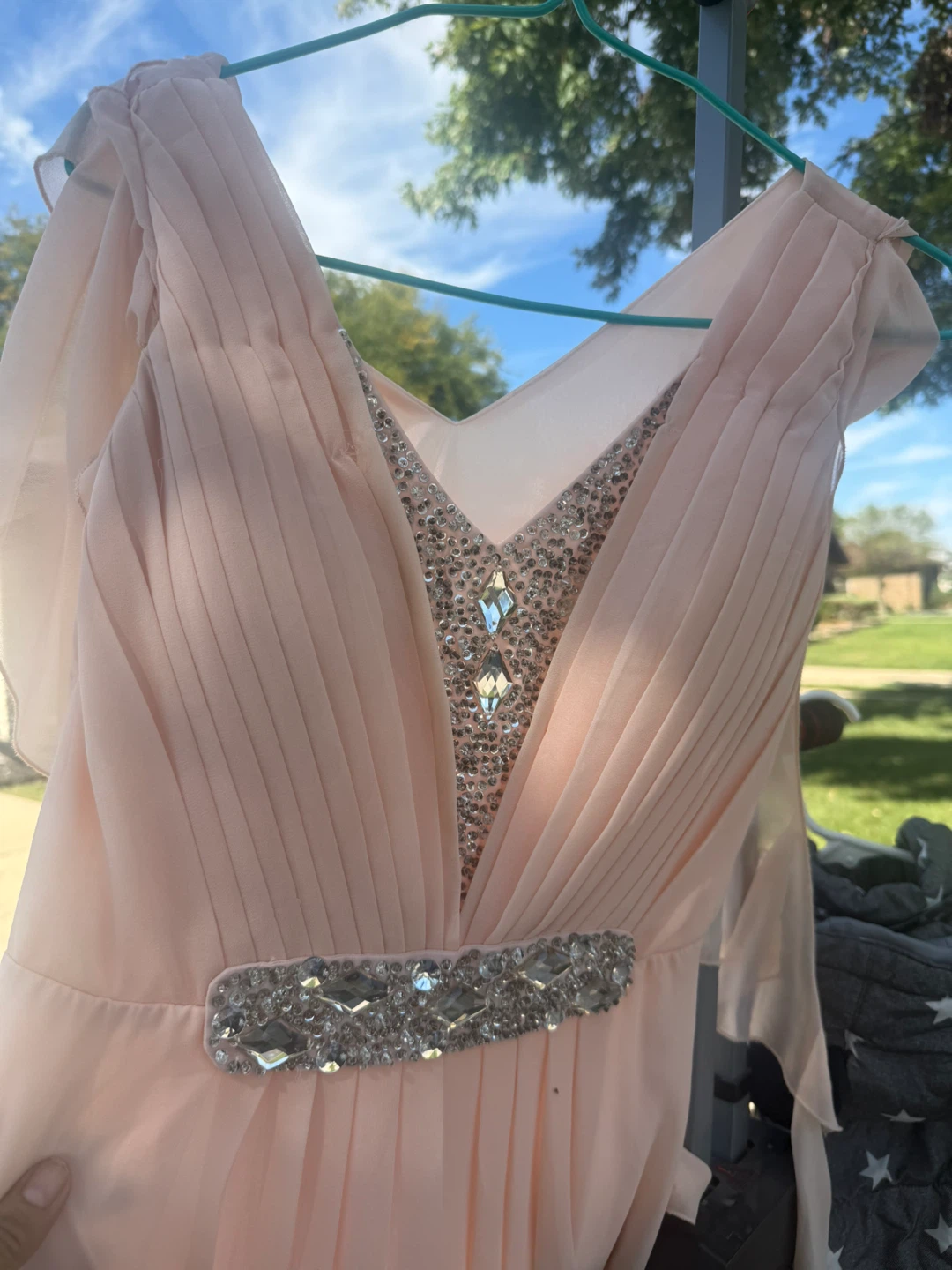 Light pink evening gown with rhinestone detailing - photo 2