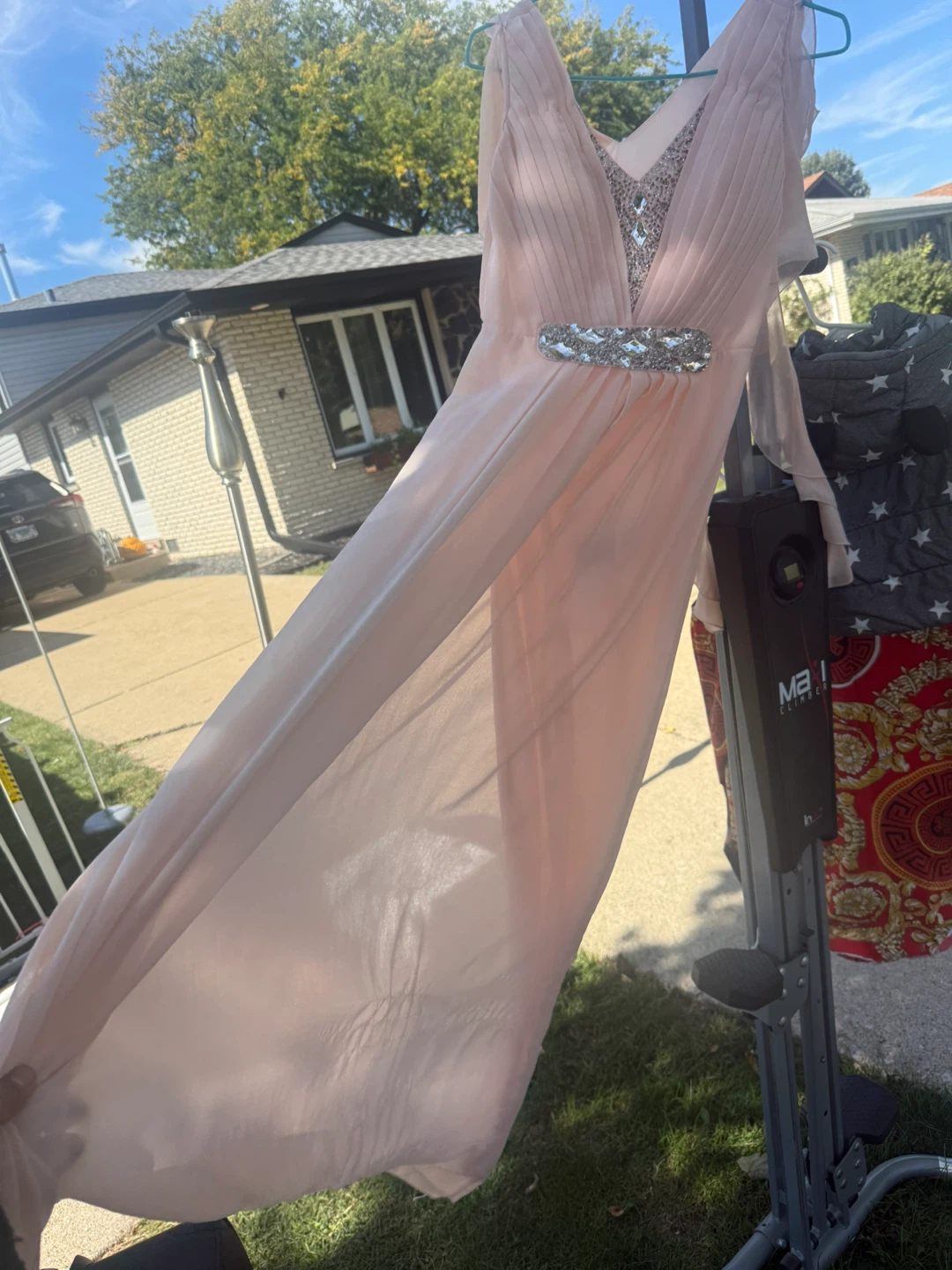 Light pink evening gown with rhinestone detailing - photo 4