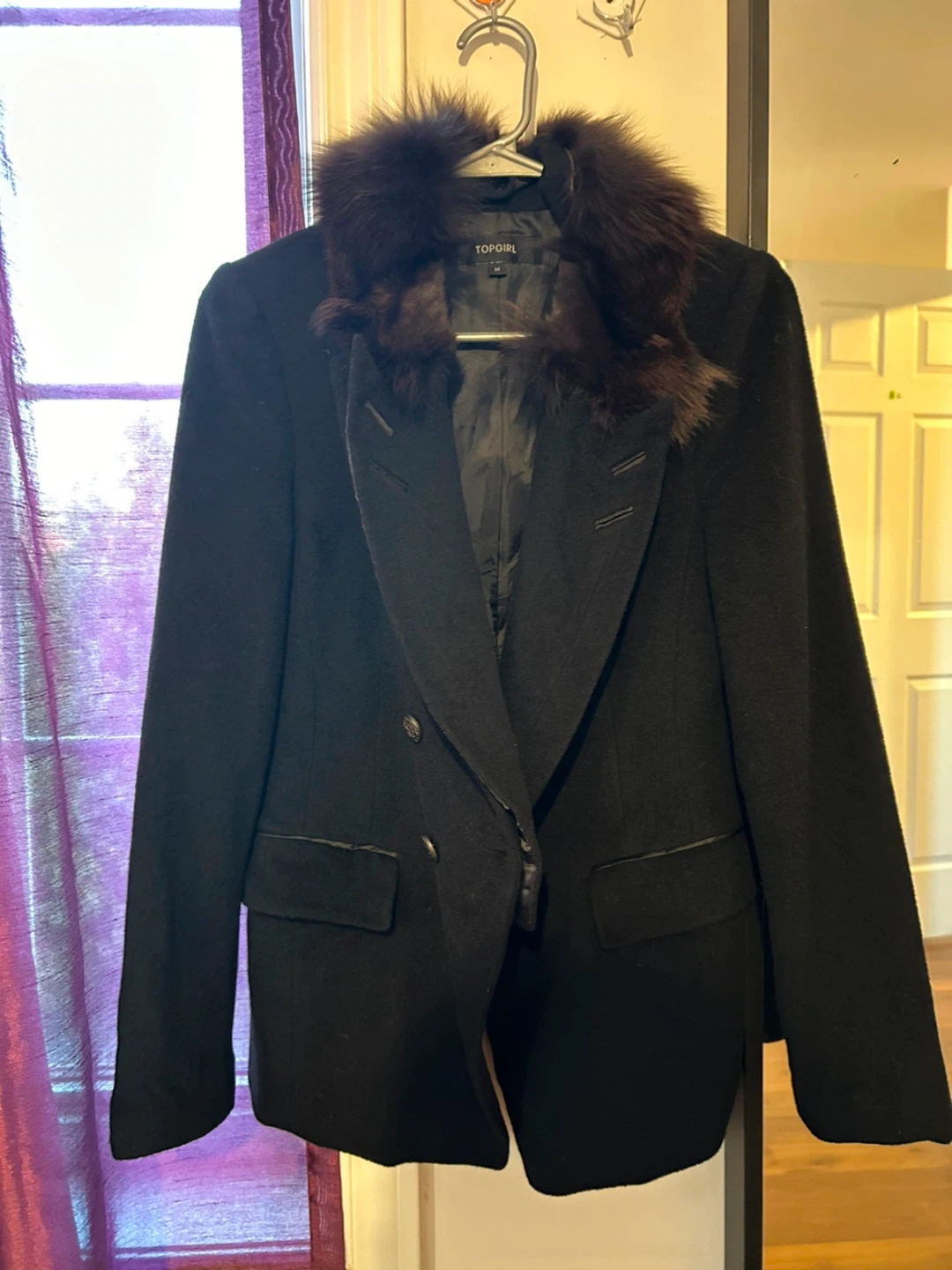 Black Coat with Fur Collar