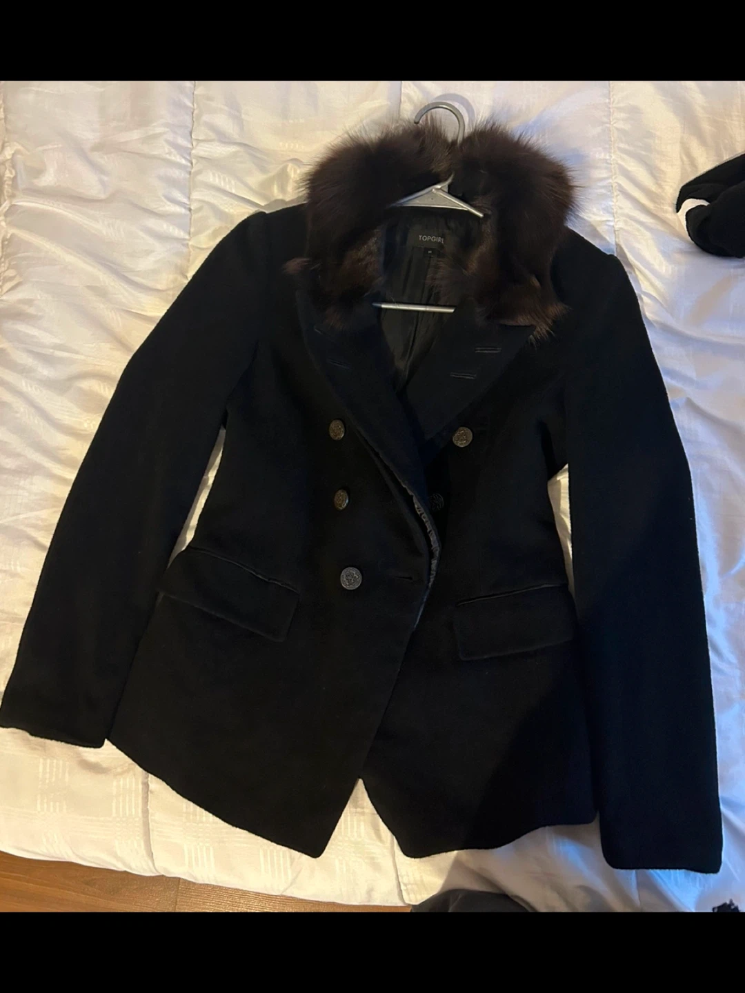 Black Coat with Fur Collar - photo 2