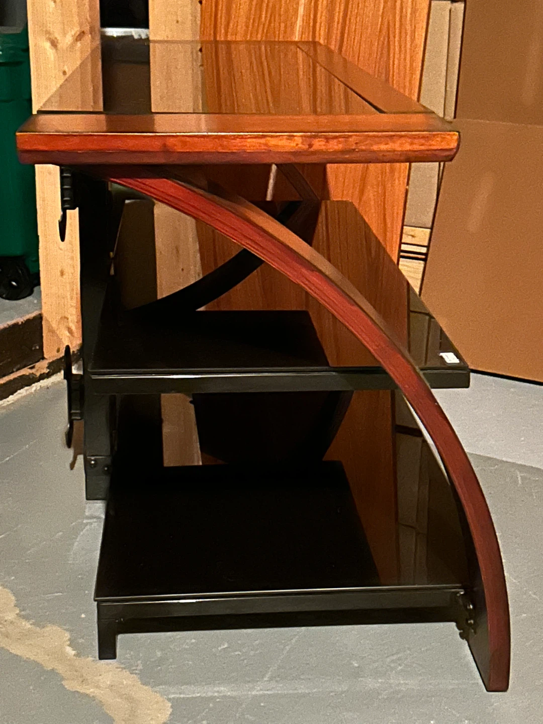 Wood & Black Glass TV Stand