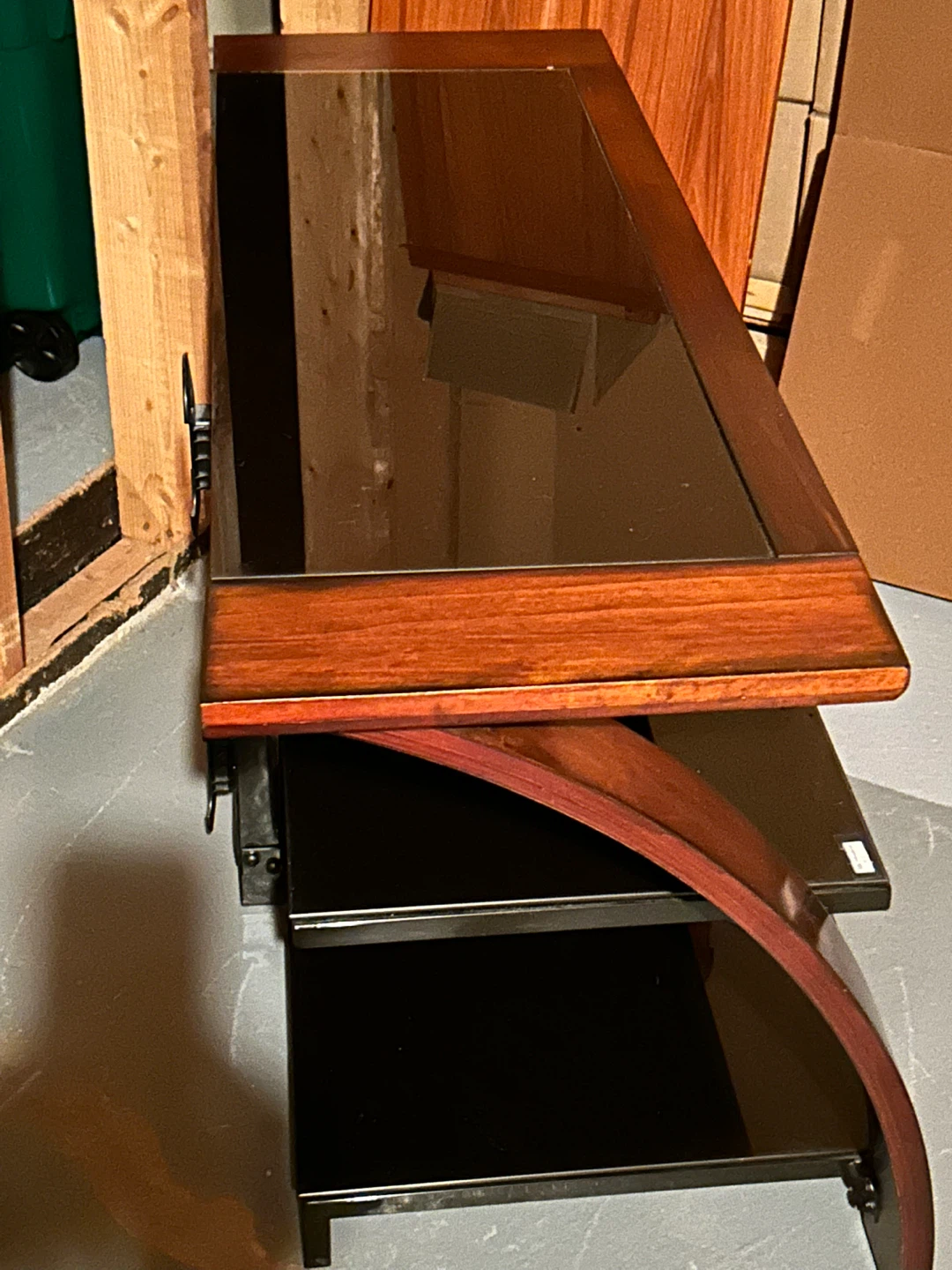Wood & Black Glass TV Stand - photo 2