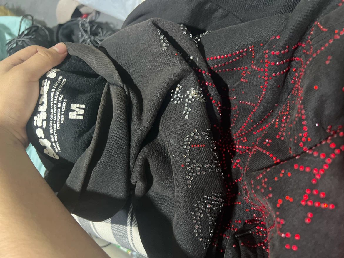 Sp5der Black Hoodie with Red Rhinestone Web - photo 2