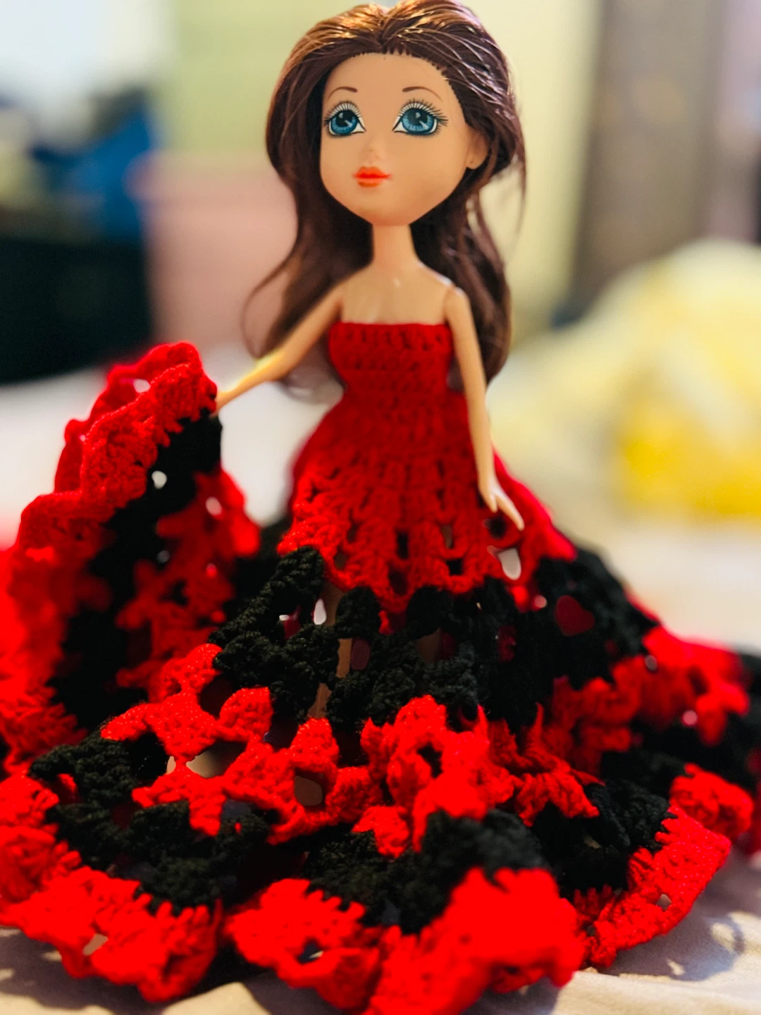 Two handmade crochet dress dolls
