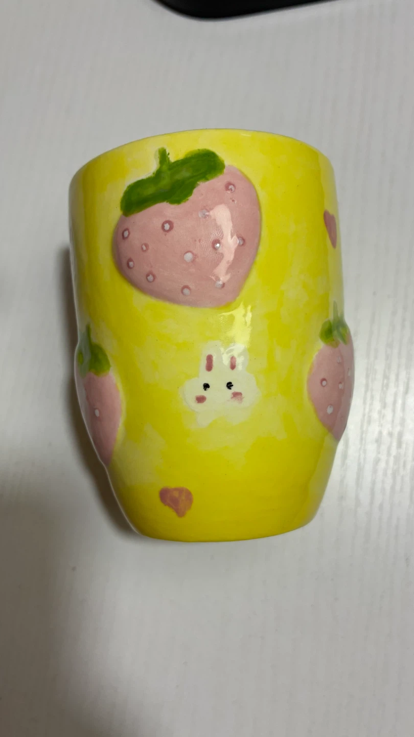 Yellow Strawberry and Bunny Ceramic Mug