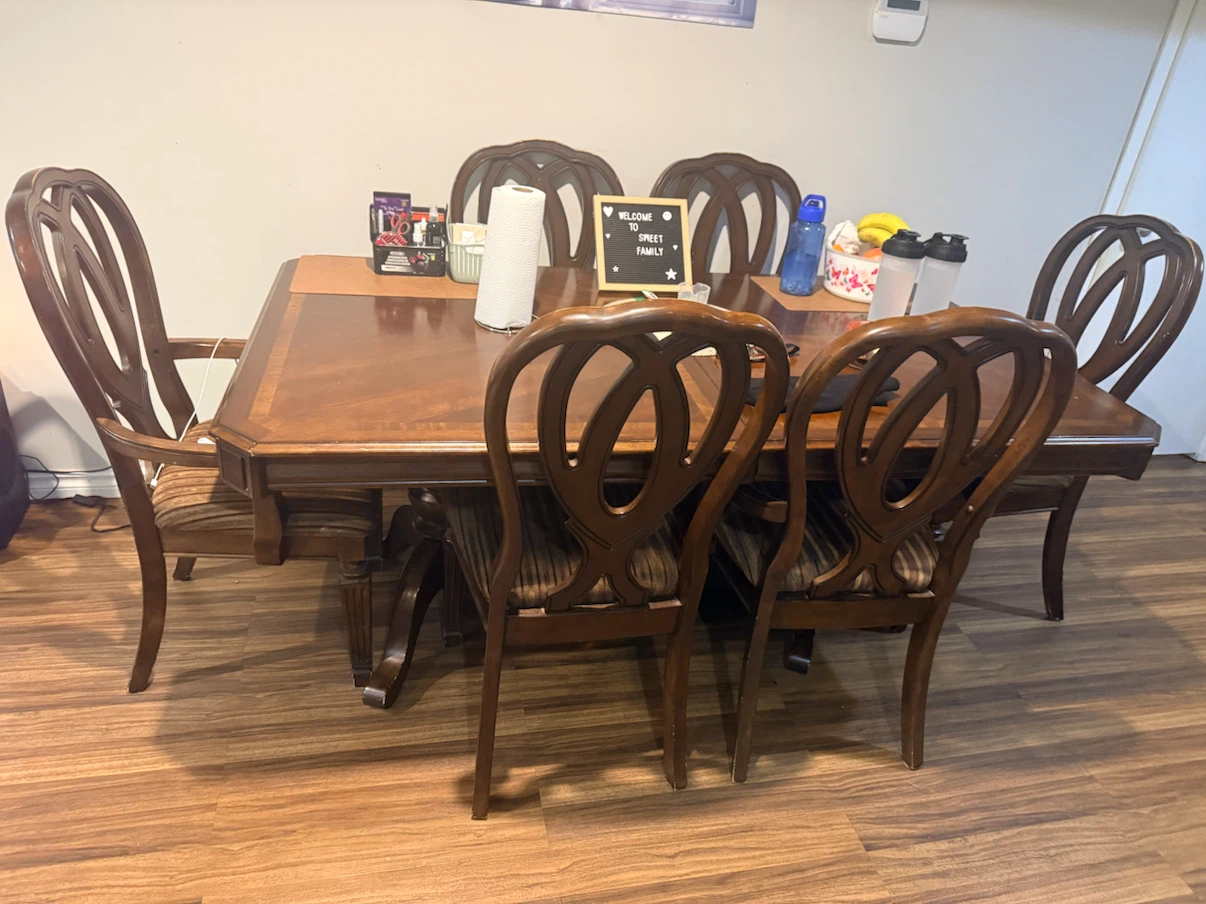 Dining room table and six chairs