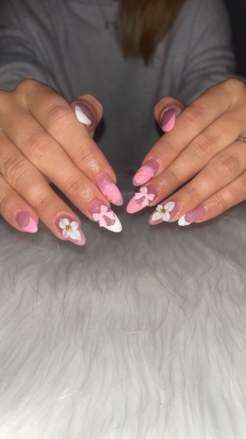 Pink and White Bow and Flower Nail Art Set - photo 2