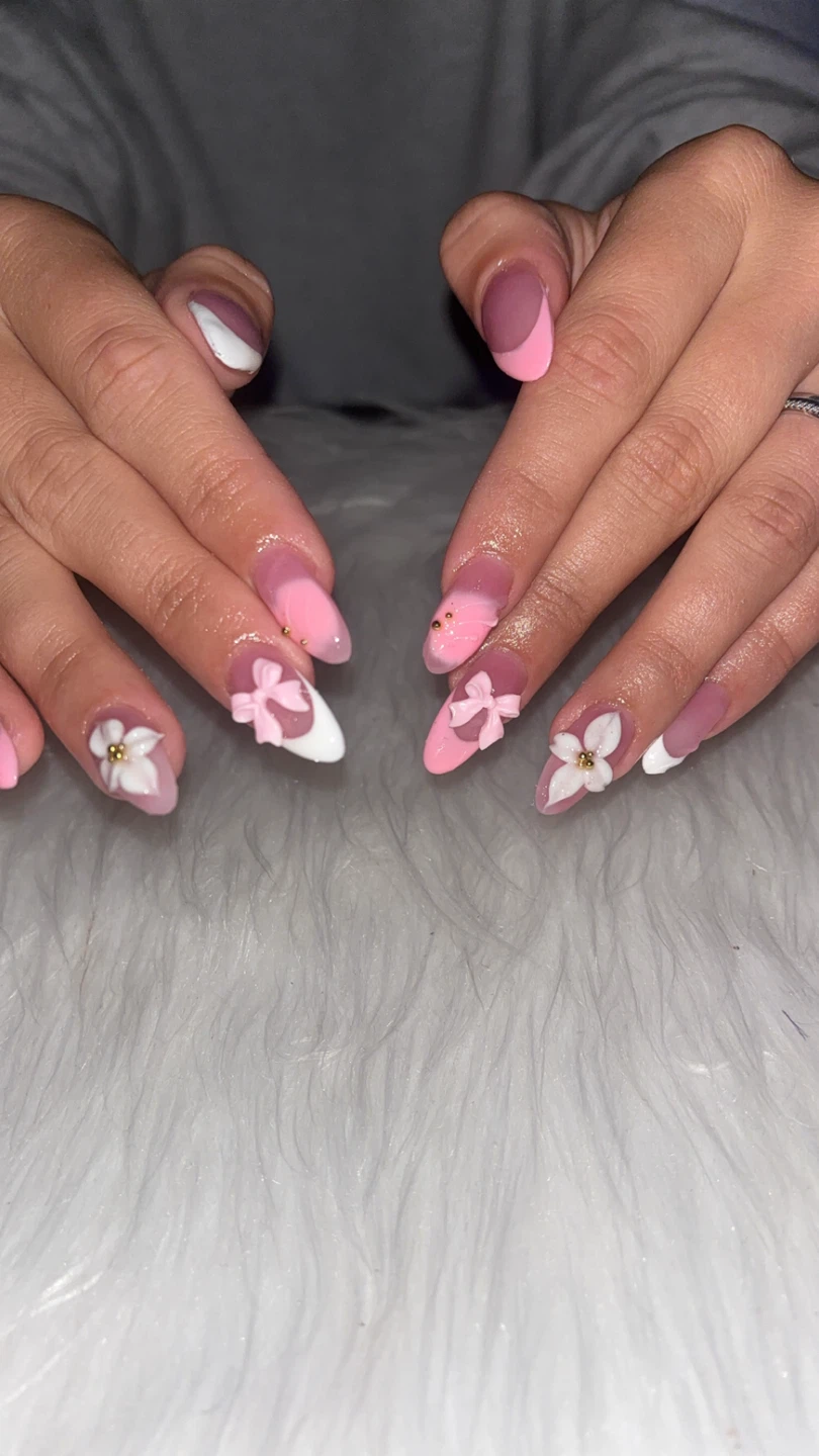Pink and White Bow and Flower Nail Art Set - photo 3