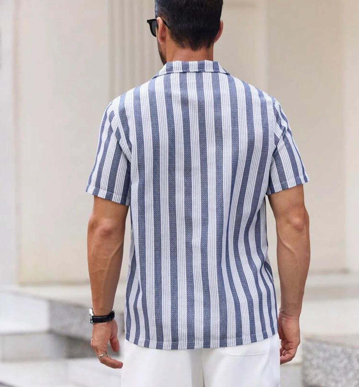 (Like New) Blue and White Striped Short Sleeve Shirt - photo 2