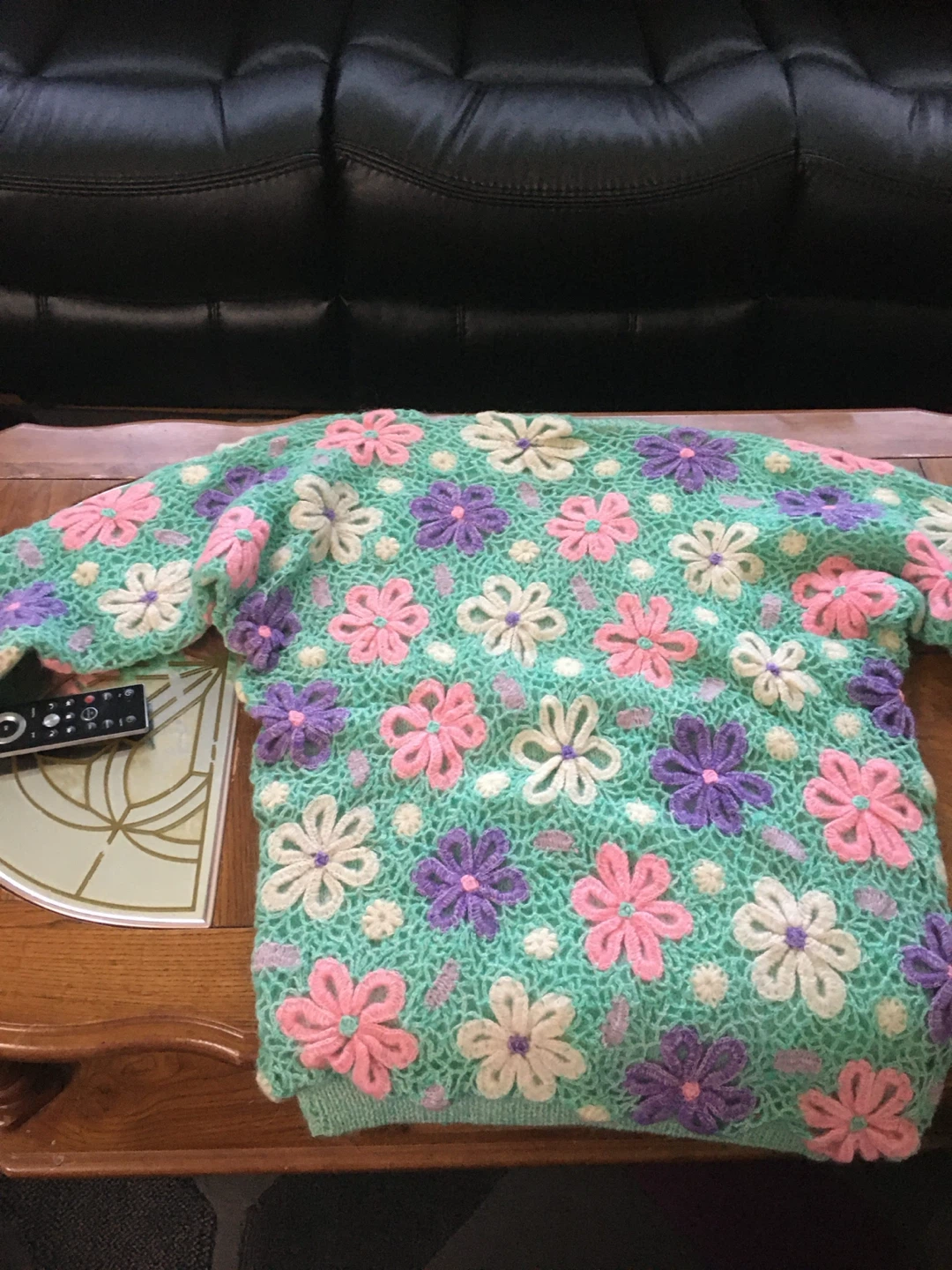 Floral Crochet Sweater Mint Green