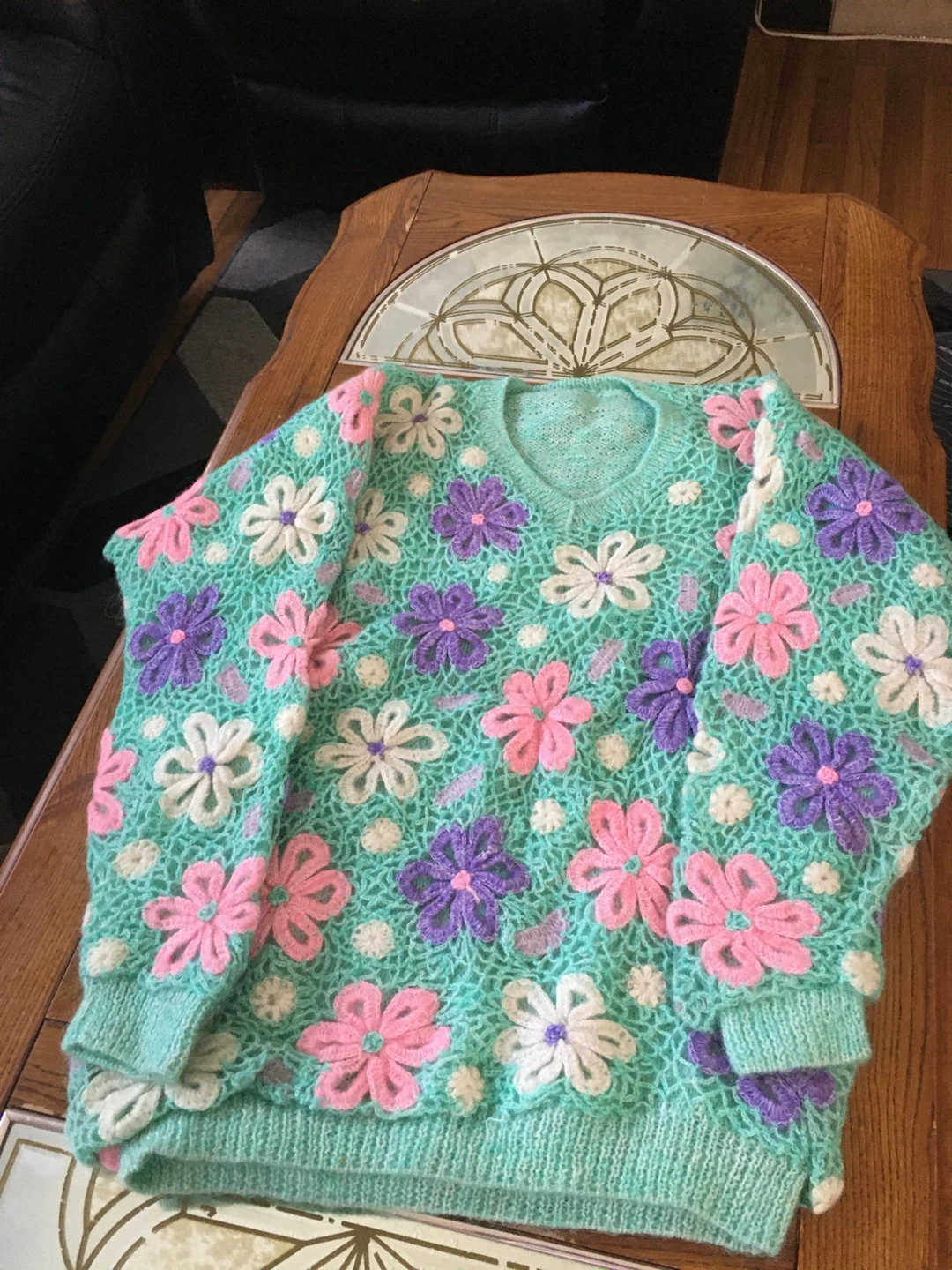 Floral Crochet Sweater Mint Green - photo 2