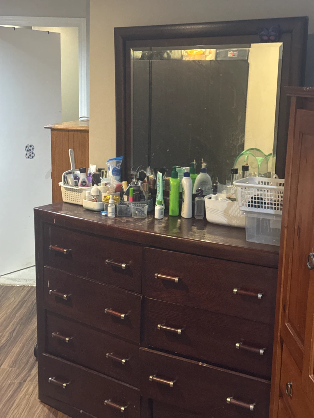 Dark Wood Bedroom Dresser with Mirror