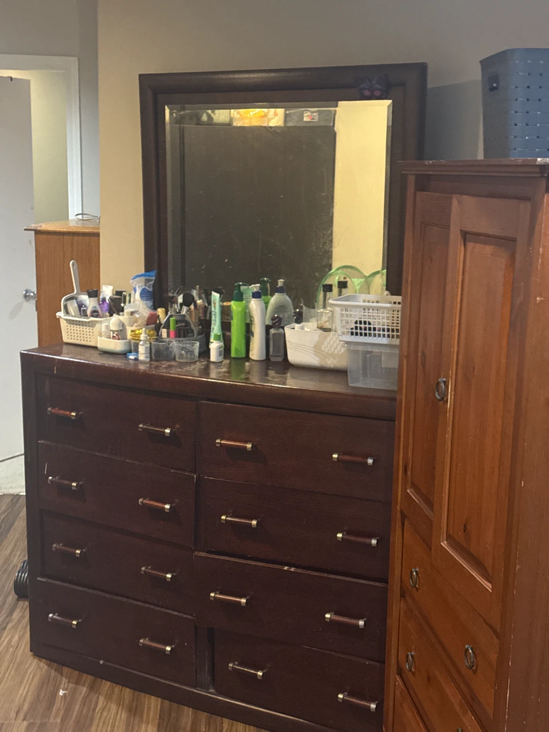 Dark Wood Bedroom Dresser with Mirror - photo 2