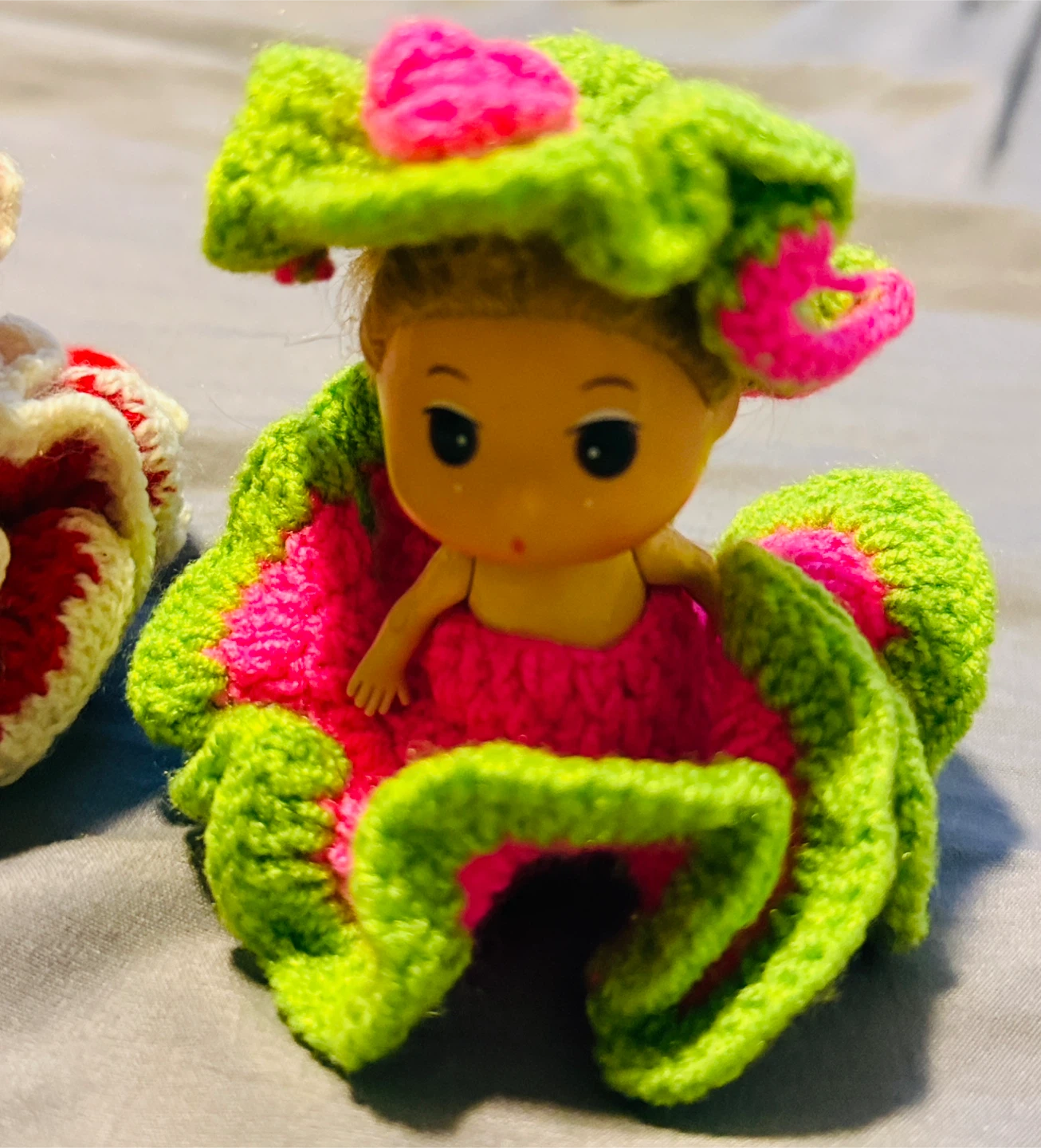 Set of 5 Handmade Crocheted Doll Outfits and Dolls