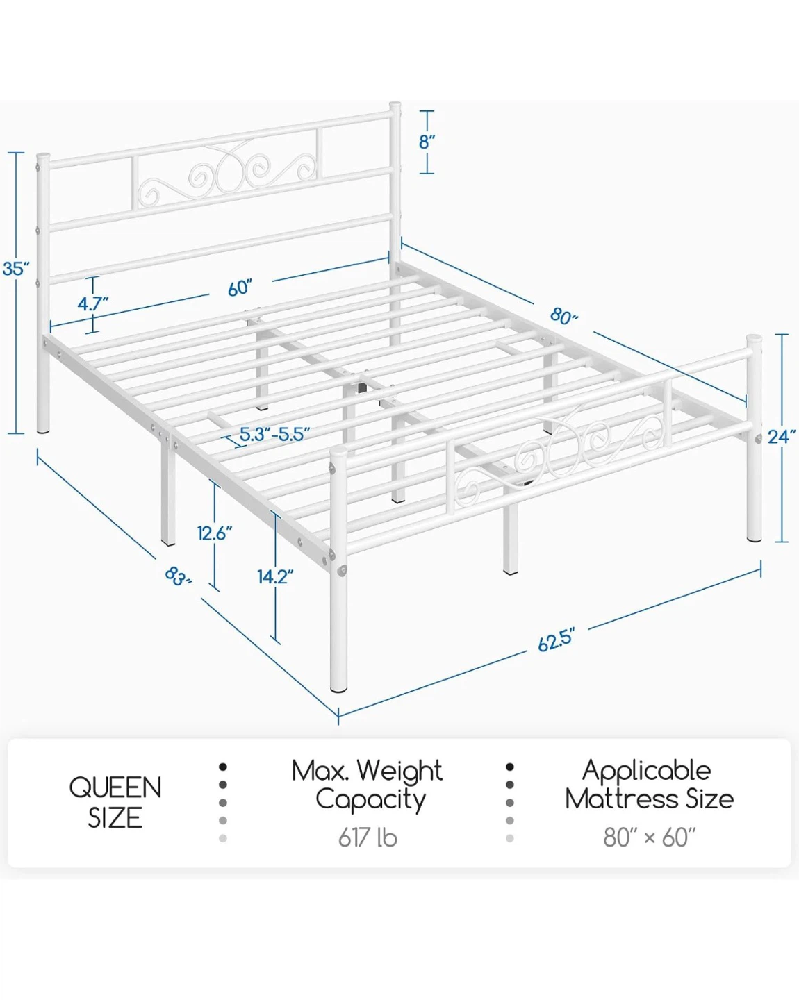 Full Size White Metal Bed Frame