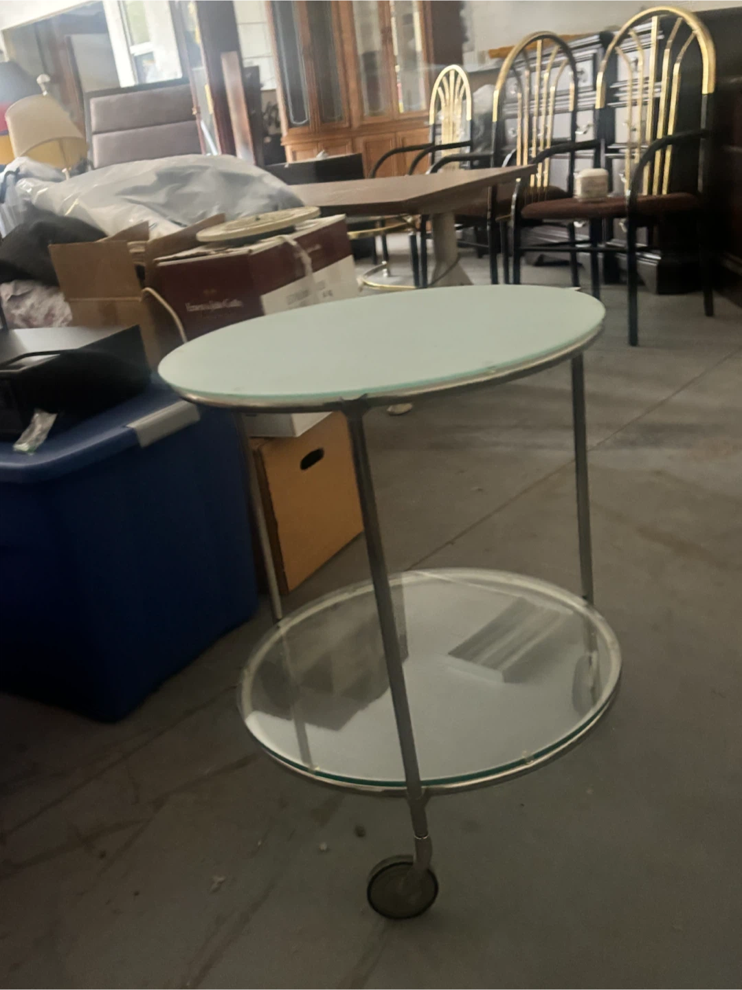 Two-tier glass rolling side table