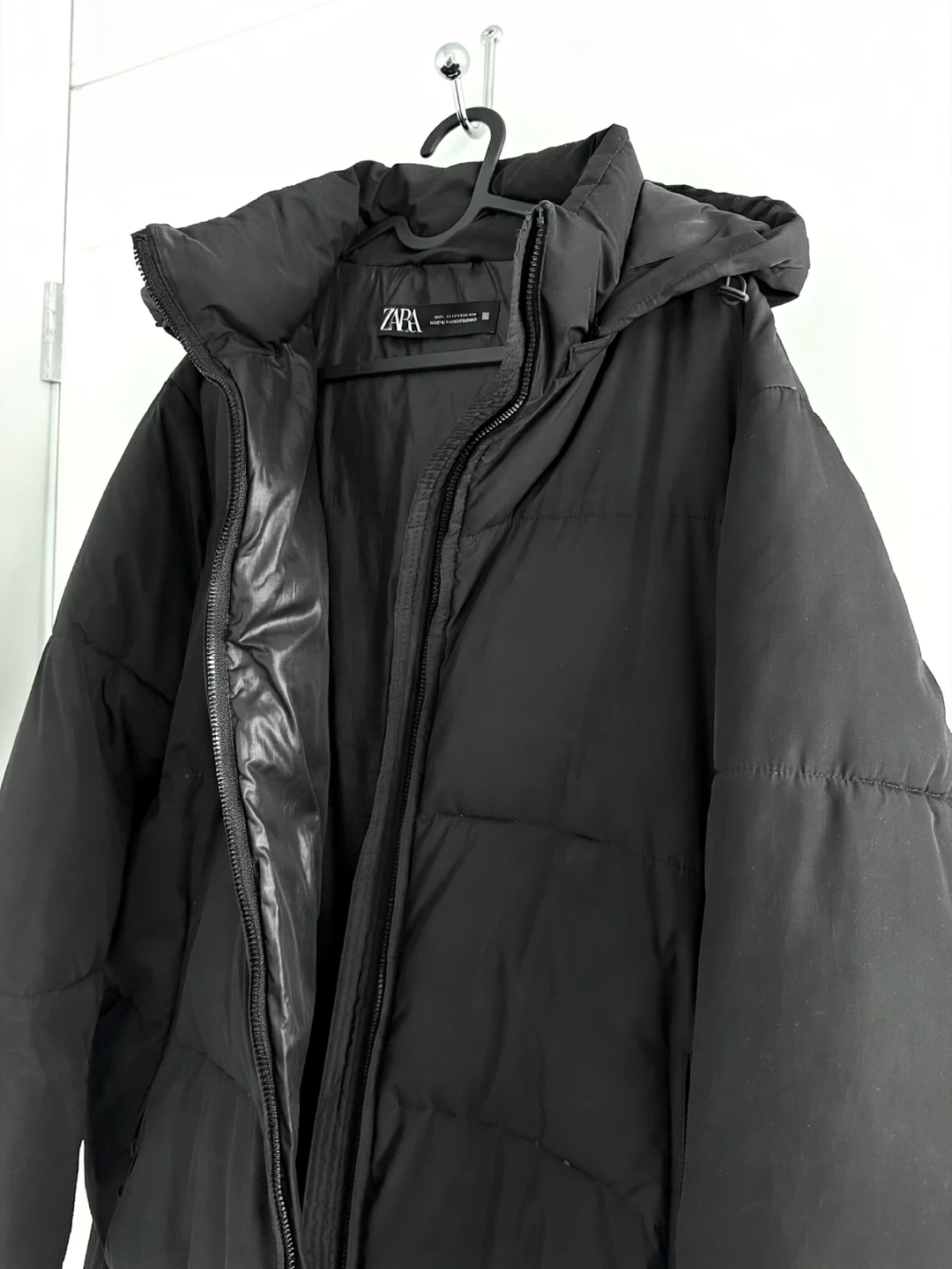 Zara black hooded puffer jacket
