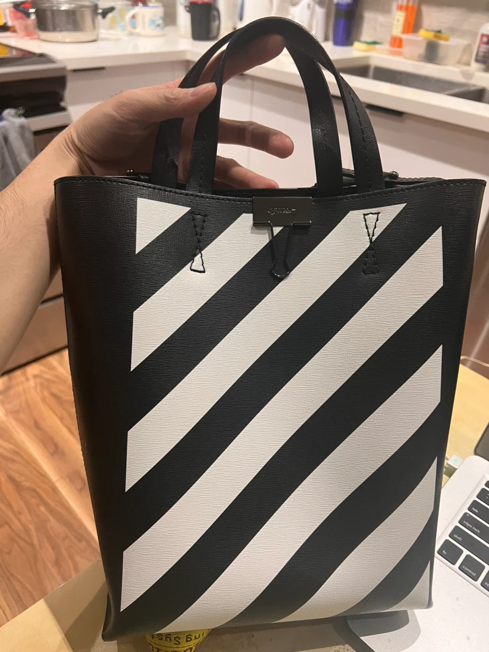 Off-White Diagonal Stripe Tote Bag