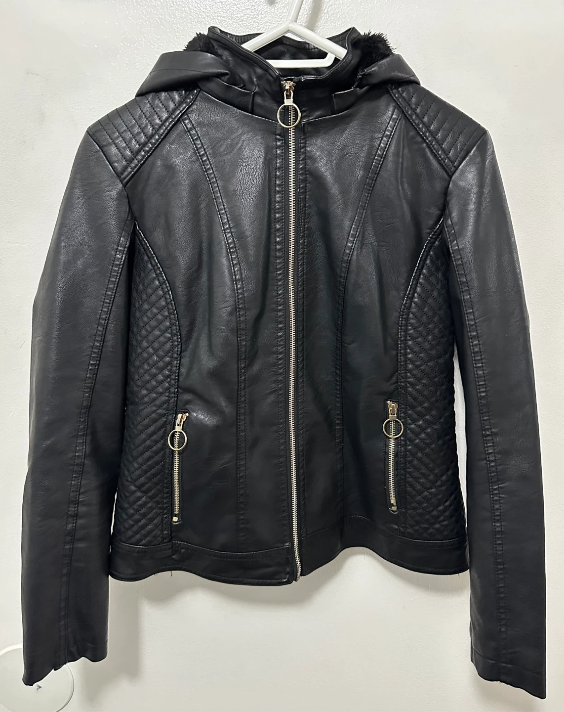 Black Faux Leather Jacket with Fur Lining