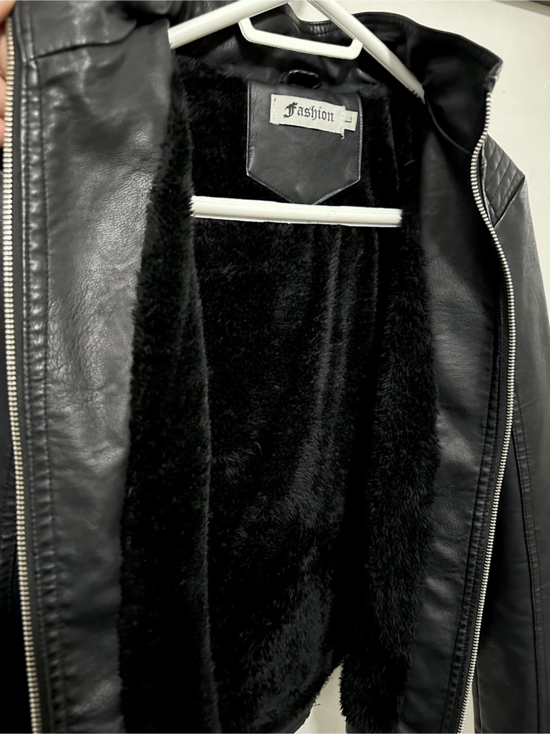 Black Faux Leather Jacket with Fur Lining - photo 3