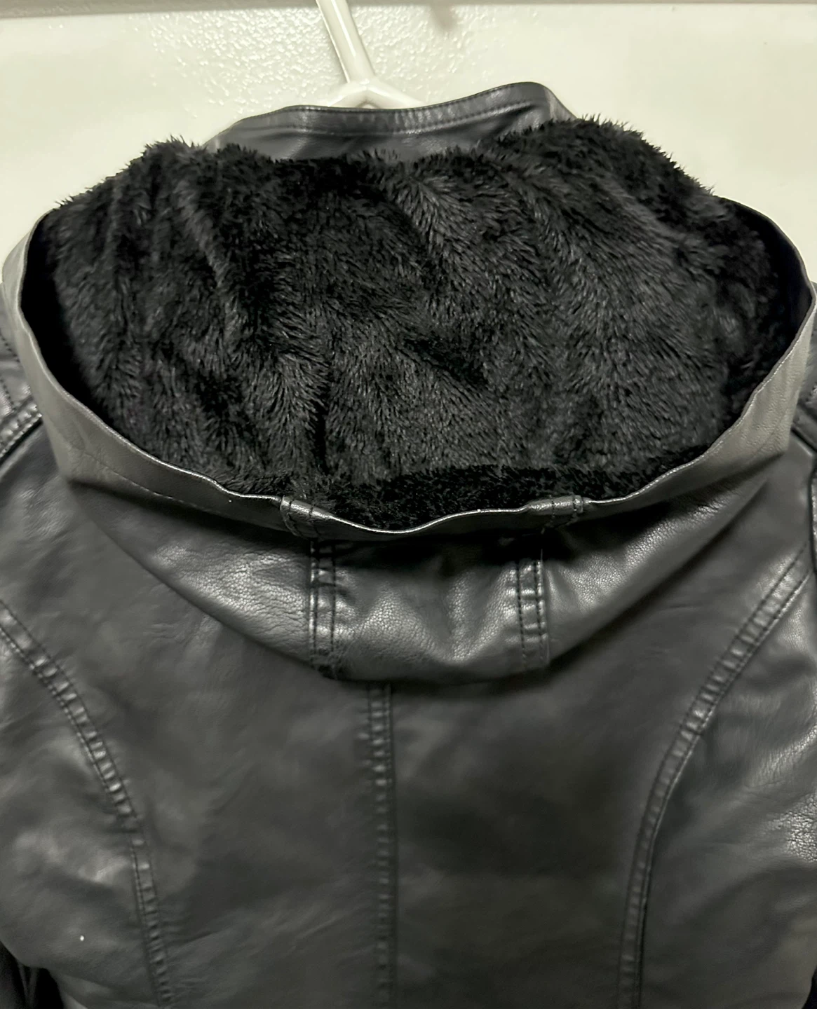 Black Faux Leather Jacket with Fur Lining - photo 4