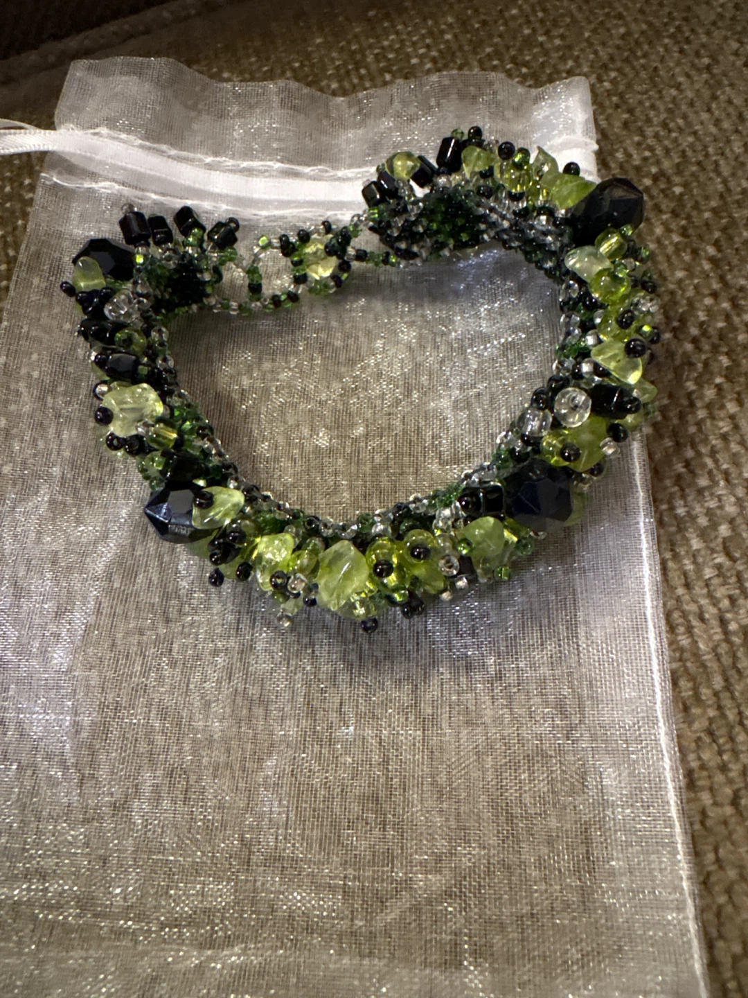Handcrafted Green and Black Beaded Bracelet