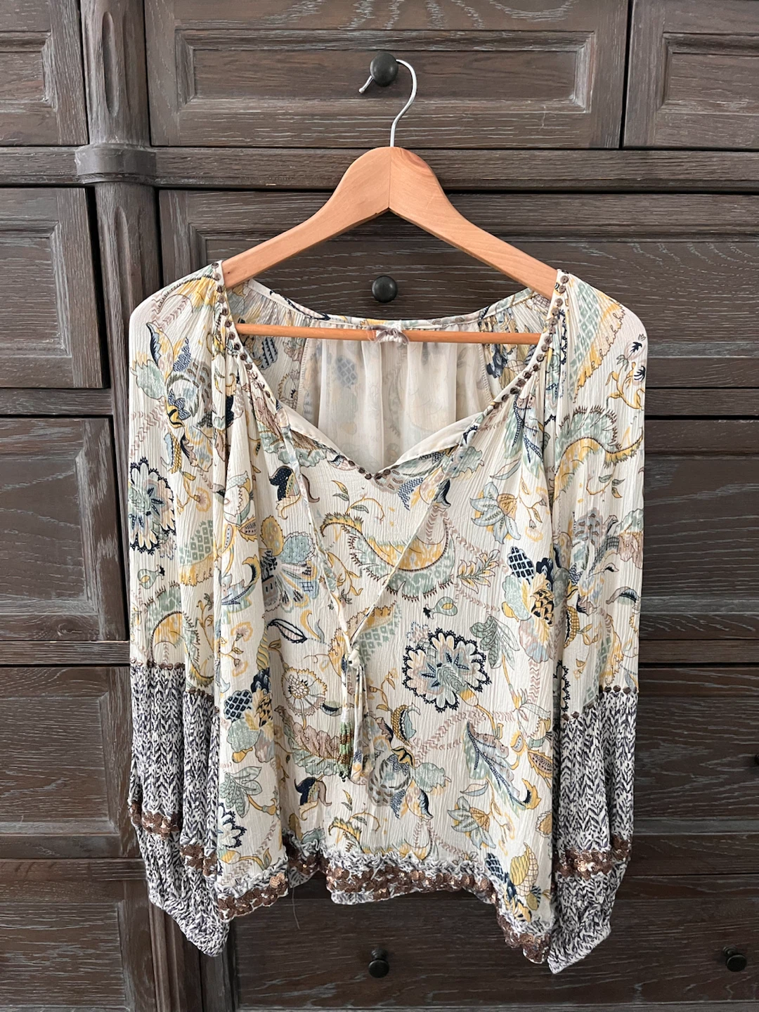 Floral Print Blouse with Sequin Accents