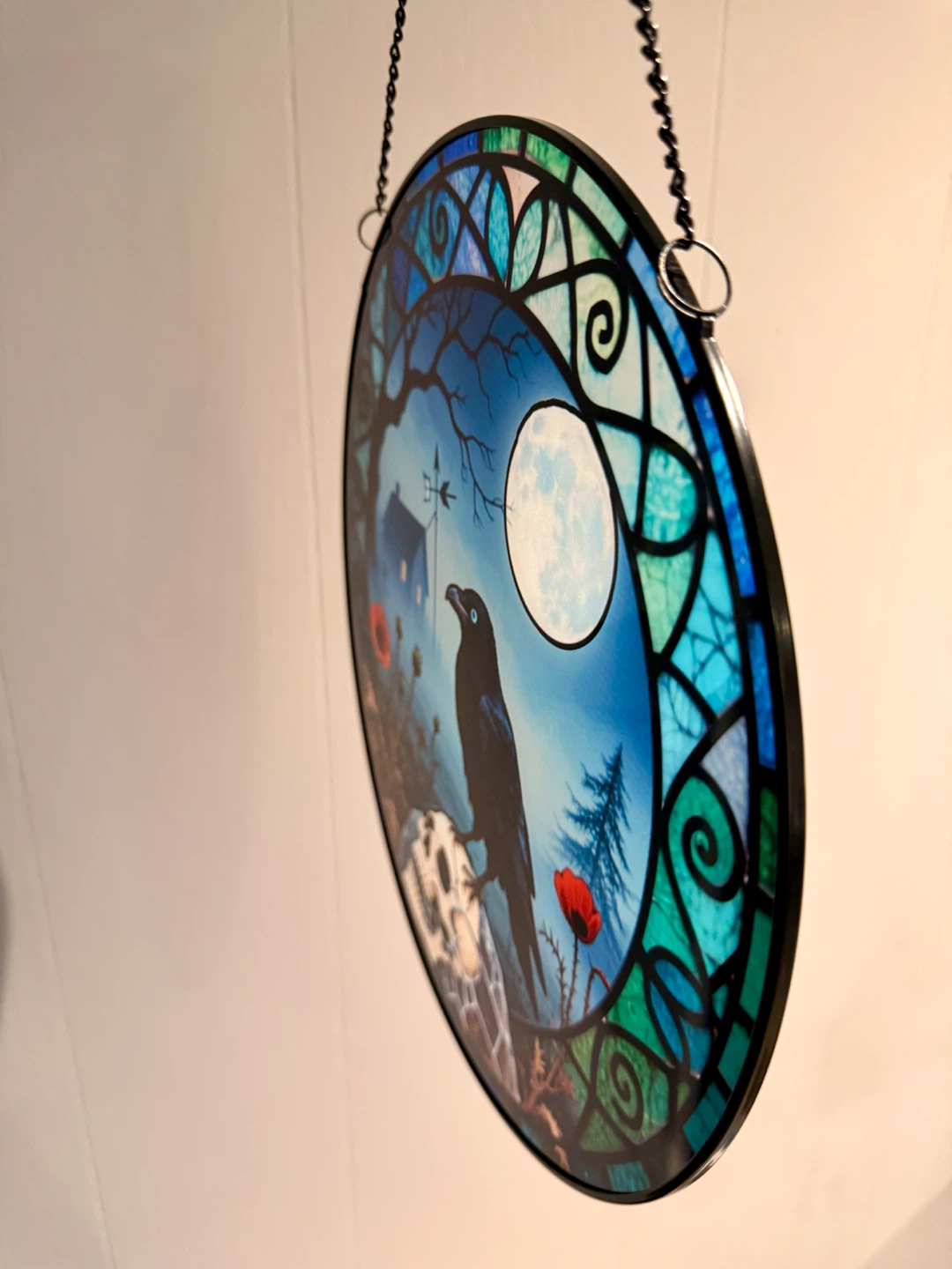 Raven Skull Halloween Faux Stained Glass Panel - photo 2