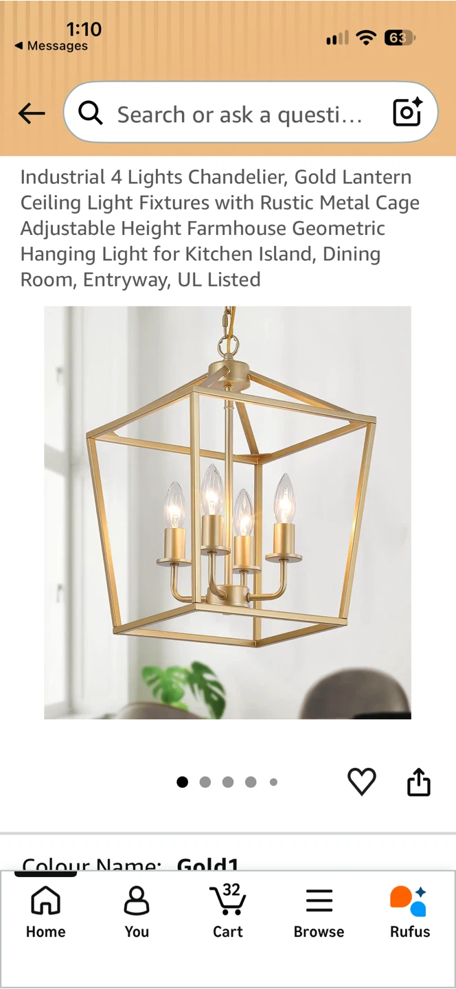 Industrial 4-Light Gold Lantern Chandelier