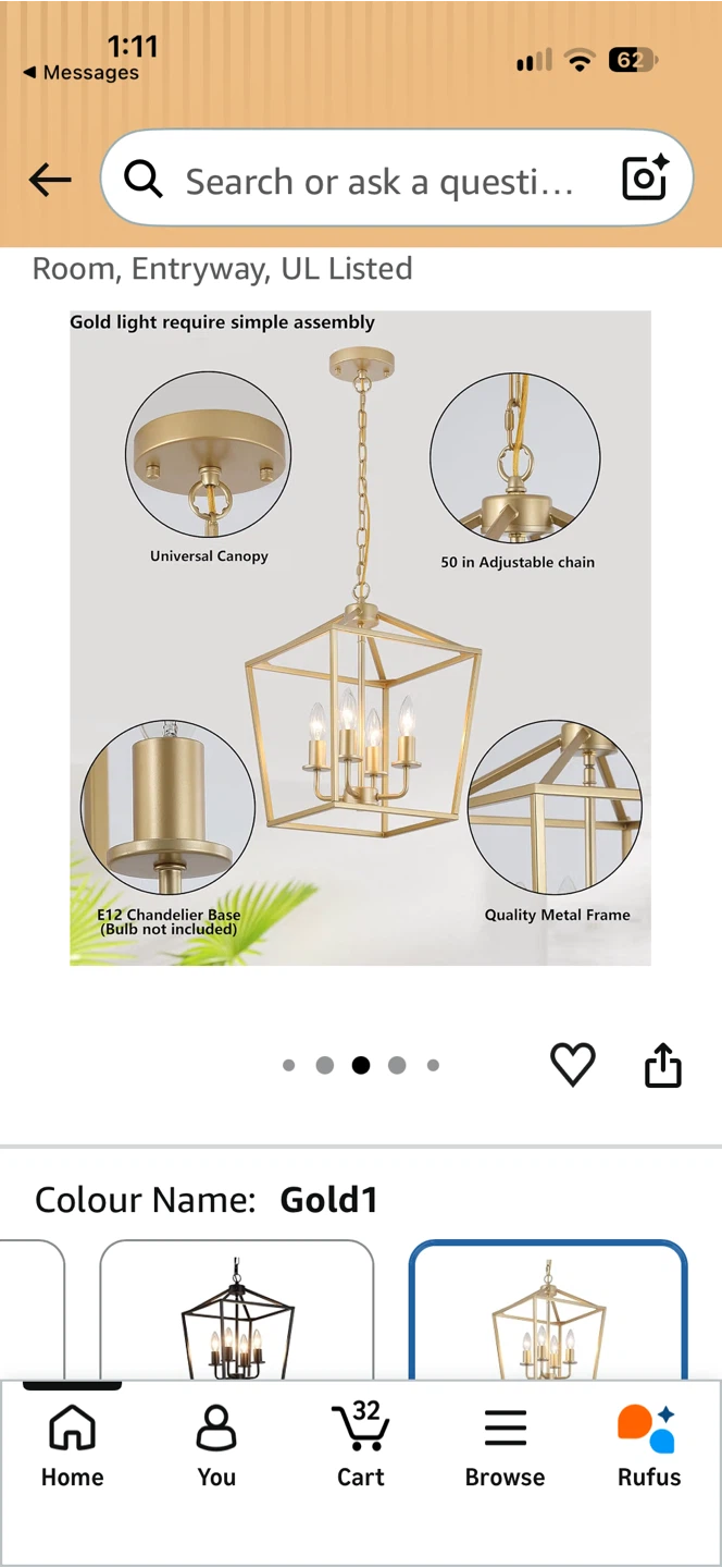 Industrial 4-Light Gold Lantern Chandelier - photo 5