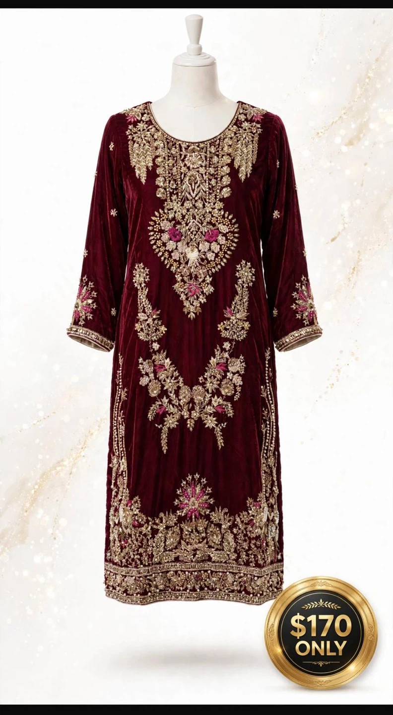 Embroidered Velvet and Net Formal Tunics - photo 2