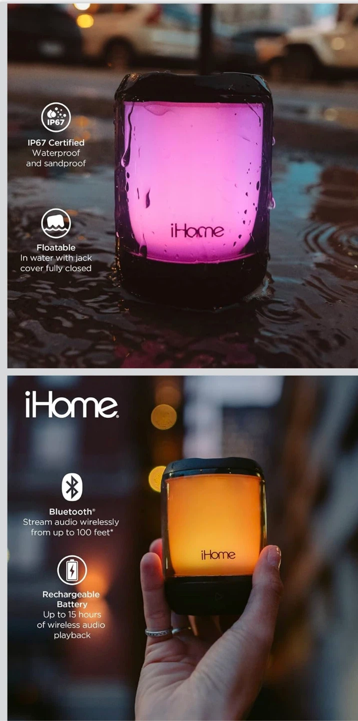 New - iHome PlayGlow Mini Waterproof Bluetooth Speaker - photo 3