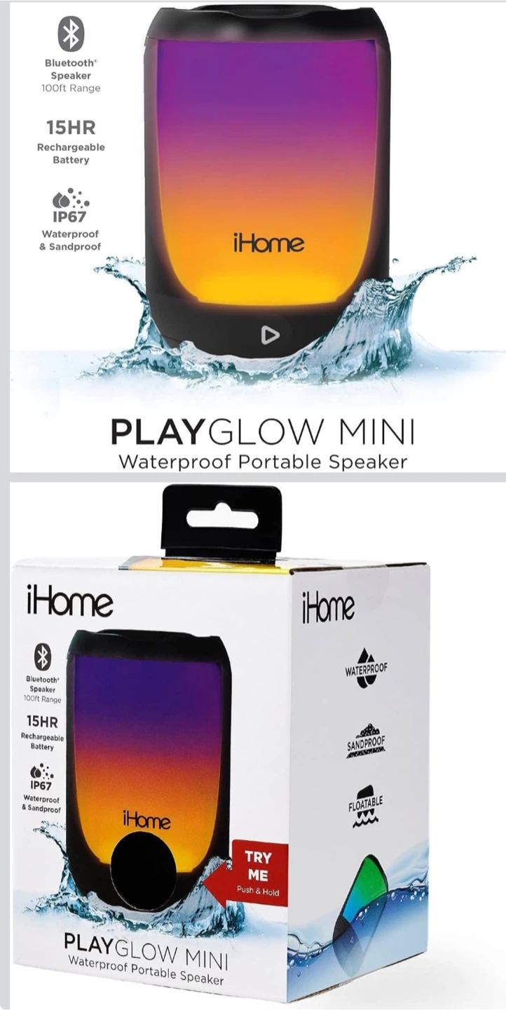 New - iHome PlayGlow Mini Waterproof Bluetooth Speaker - photo 4