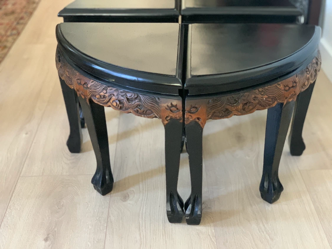 Vintage Chinese Carved Wood Nesting Tables