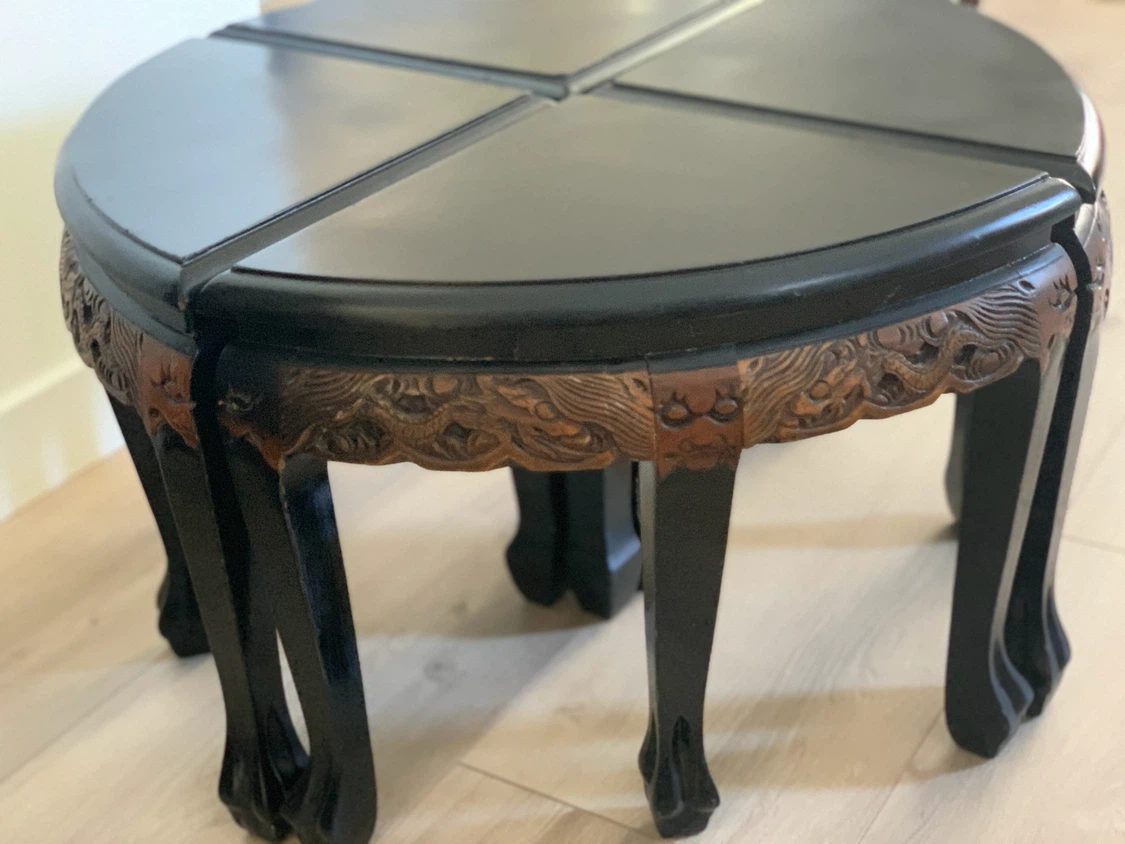 Vintage Chinese Carved Wood Nesting Tables - photo 2