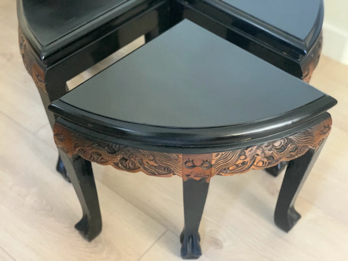 Vintage Chinese Carved Wood Nesting Tables - photo 4