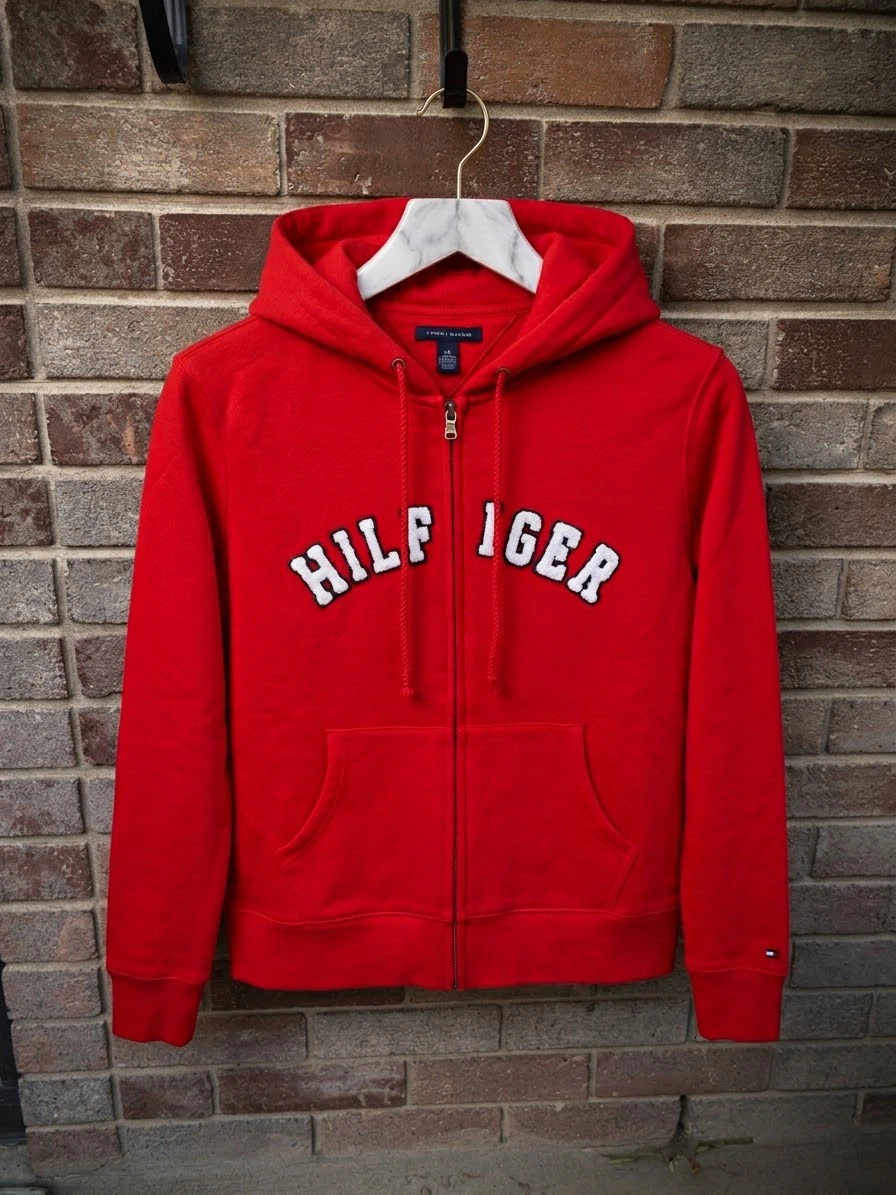 Tommy Hilfiger Red Zip-Up Hoodie women Large