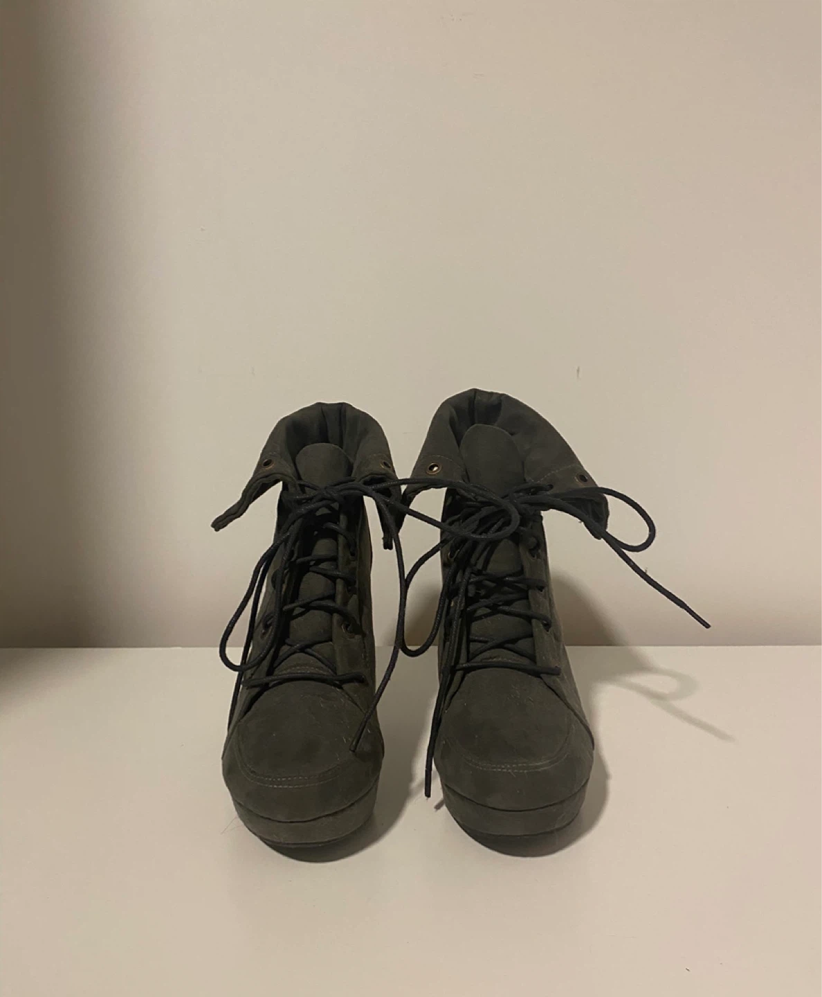 Grey Lace-Up Platform Ankle Boots
