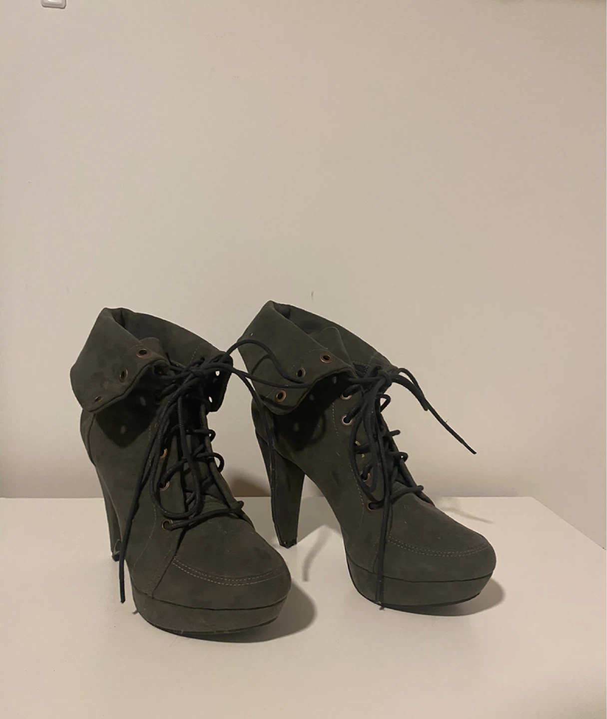 Grey Lace-Up Platform Ankle Boots - photo 3