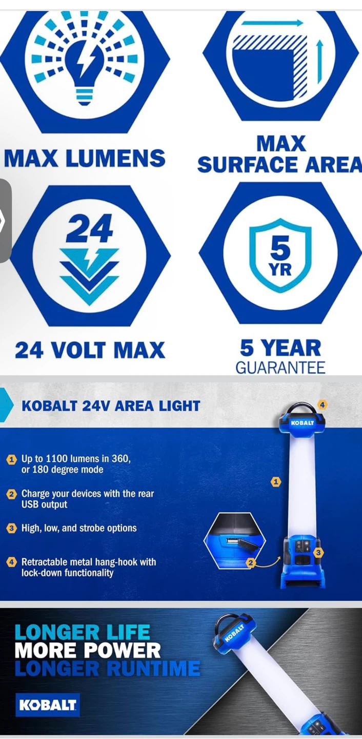 Kobalt 24V Max Area Light - photo 3