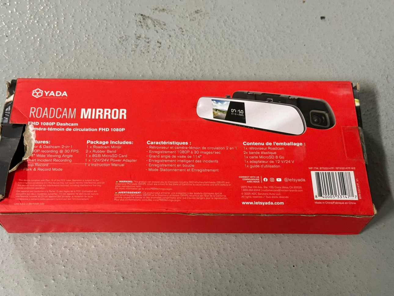 New - Yada Roadcam Mirror FHD 1080P Dashcam - photo 2