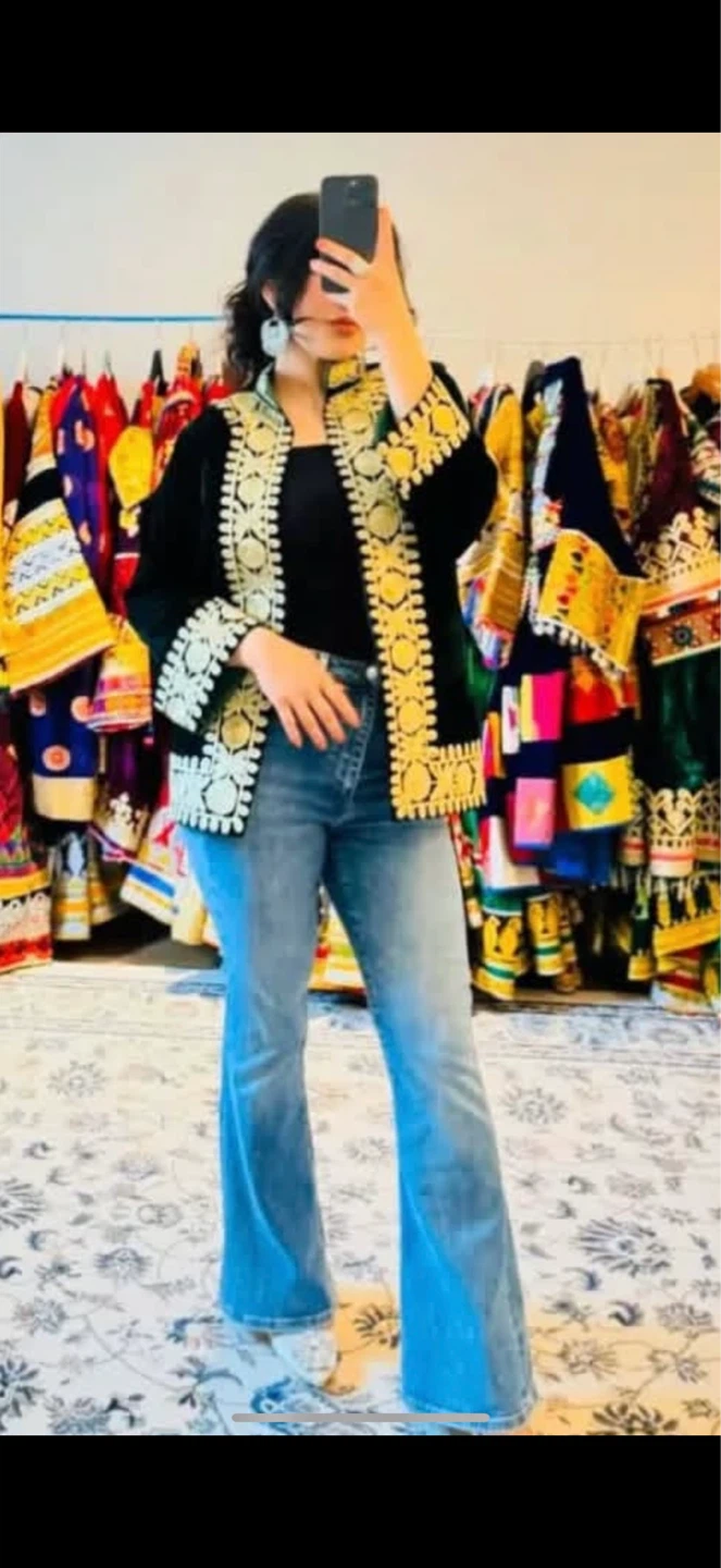 Embroidered black afghani velvet jacket