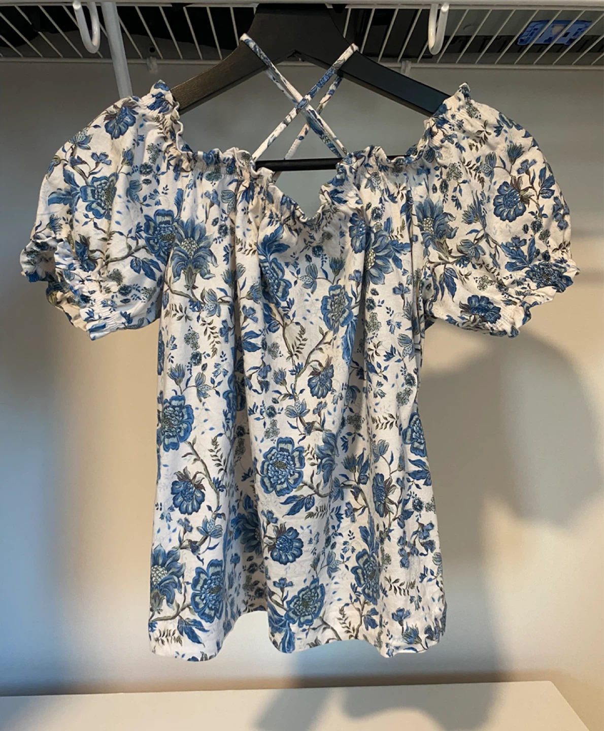 Blue and White Floral Off-Shoulder Top - photo 2