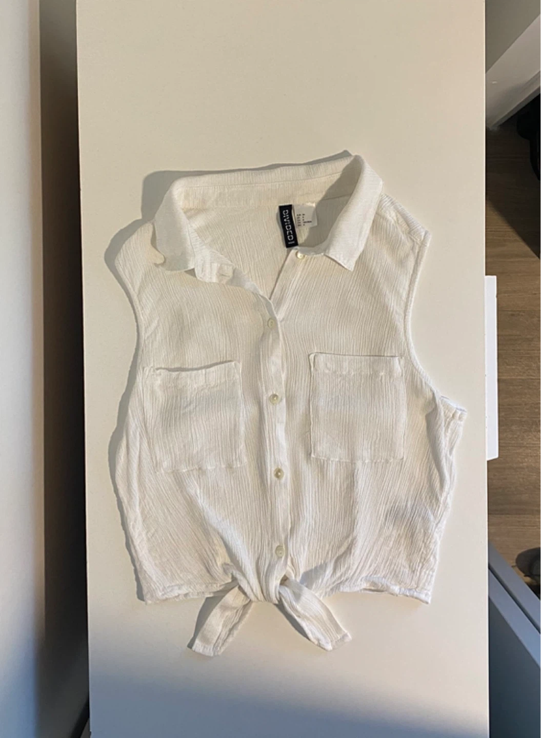 White Tie-Front Sleeveless Top - photo 3