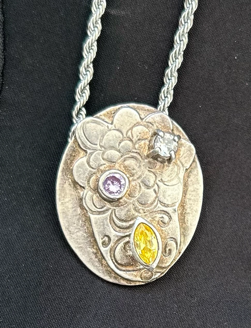 Sterling Silver Pendant with Three Gemstones